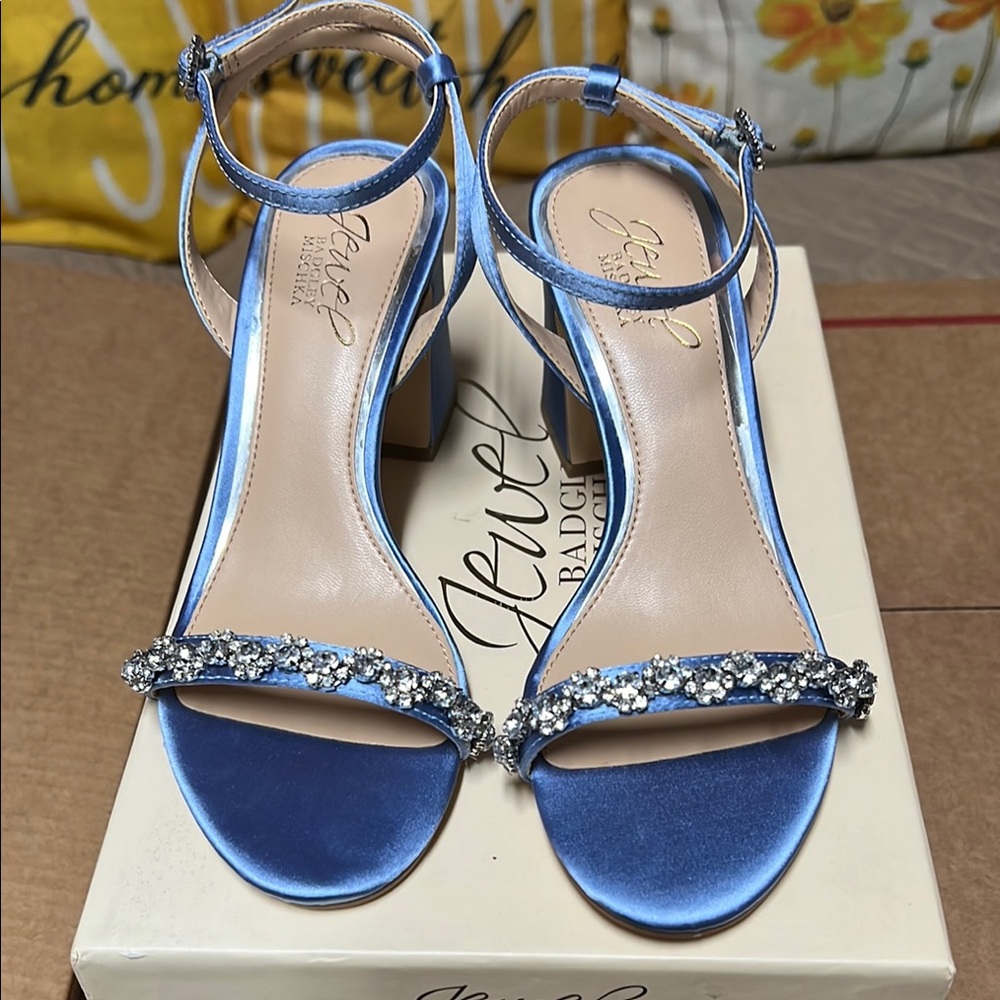 Jewel Badgley Mischka Blue Rhinestone Heels